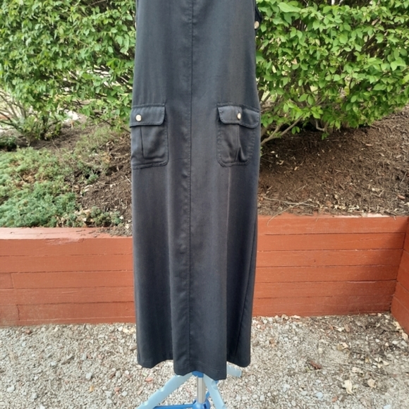 Talbots Vintage 90's Overalls Jumper Pocket Dress Tencel Lyocell Black Small - Picture 4 of 12
